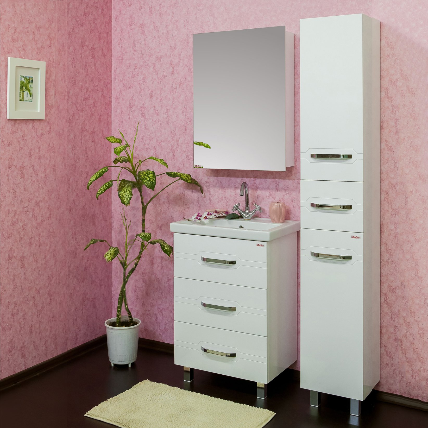 Купить Мебель для ванной Sanflor Анкона 60, комплект (гарнитур), белый