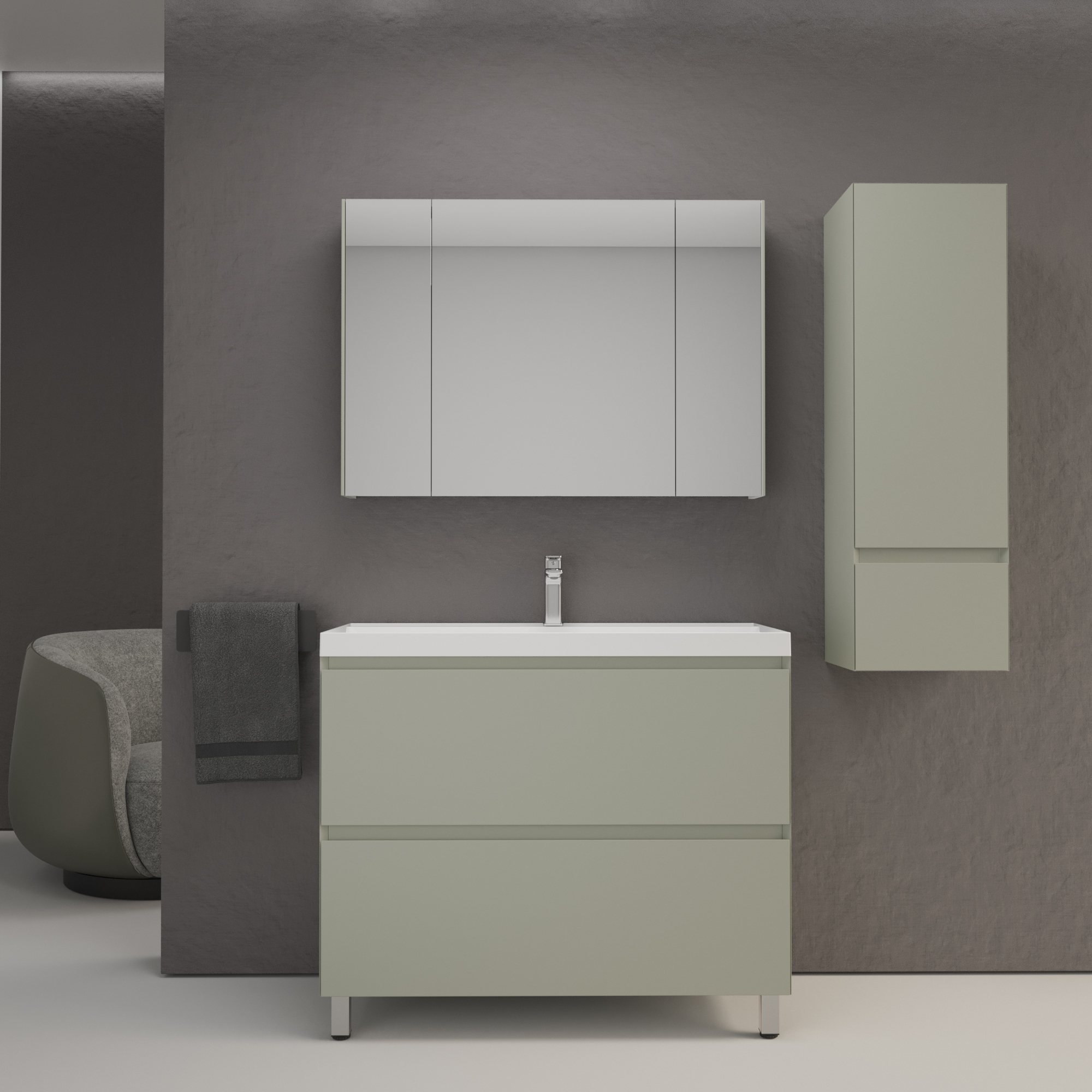 

Мебель для ванной комнаты Style Line Манхэттен 100 напольная, олива, раковина Florentina Астория 100 белая