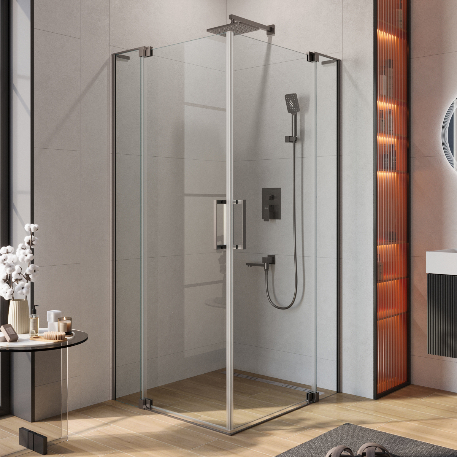 

Душевой уголок Cezares Slider AH 2 80/90-100/110 C GM профиль оружейная сталь, стекло прозрачное