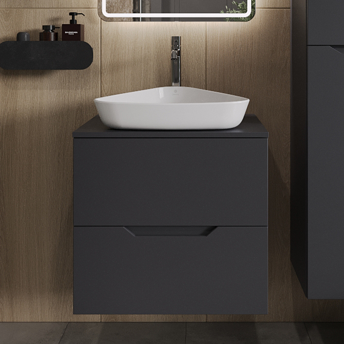 

Тумба с раковиной Orange Line 60 подвесная, 2 ящика, матовый графит с раковиной B07-500W